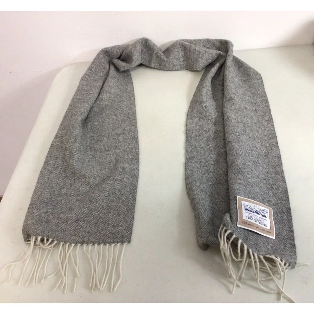 Heritage Traditions Gray Wool Scarf Mens One Size